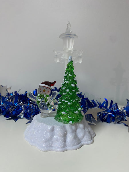 LED Christmas Tree Scene with Snowman