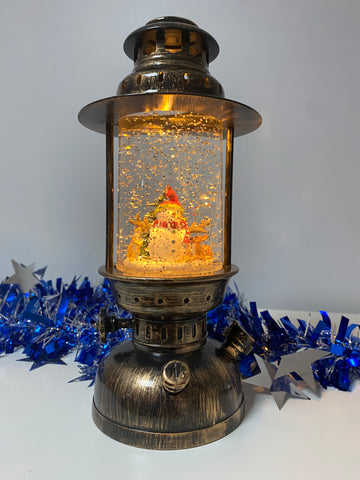 Snow Globe Cylinder Lantern with Light - Snowman and Tree