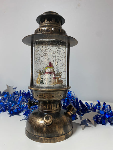 Snow Globe Cylinder Lantern with Light - Snowman and Tree