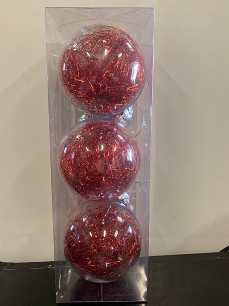 3PCS Christmas Bauble Pack - Tinsel Filled (8cm)