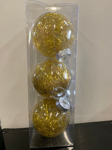 3PCS Christmas Bauble Pack - Tinsel Filled (8cm)