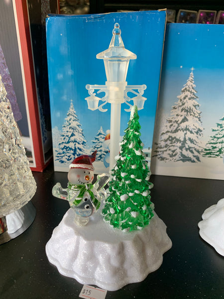 LED Christmas Tree Scene with Snowman